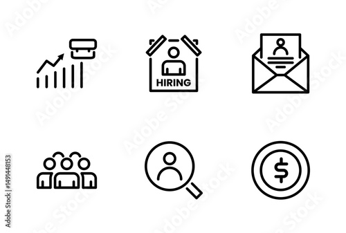 Hiring Process Line Icons. Recruitment, Job Application, Interview, Candidate Selection Vector Set
