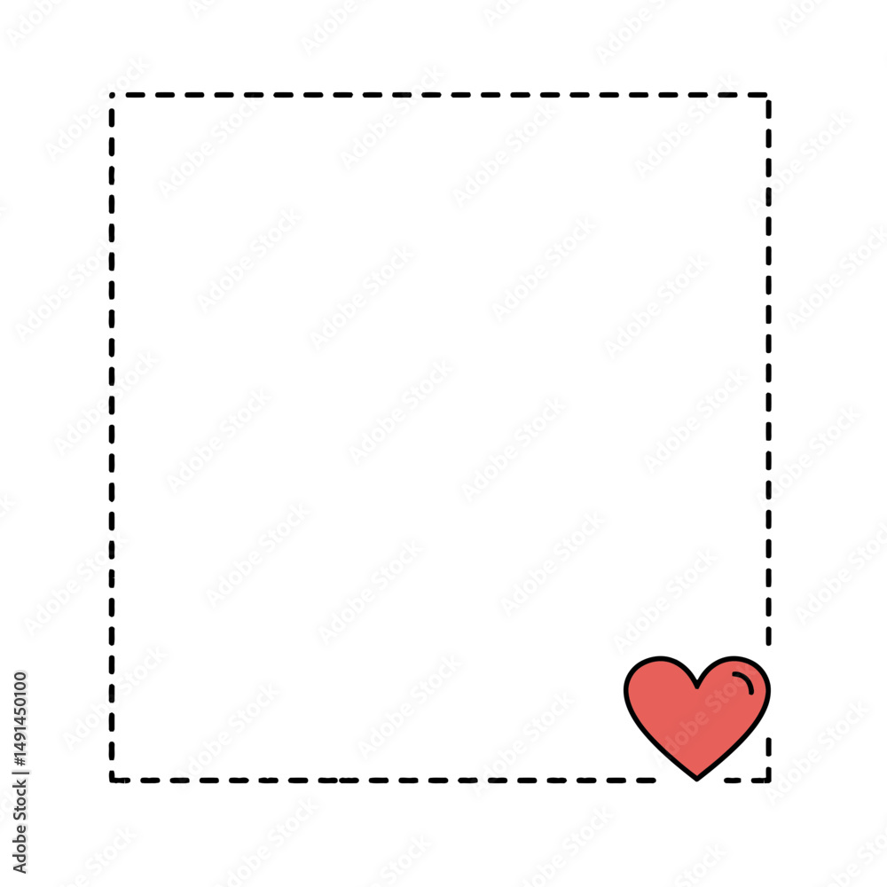 Fototapeta premium Minimalist frame border with heart illustration in simple style 