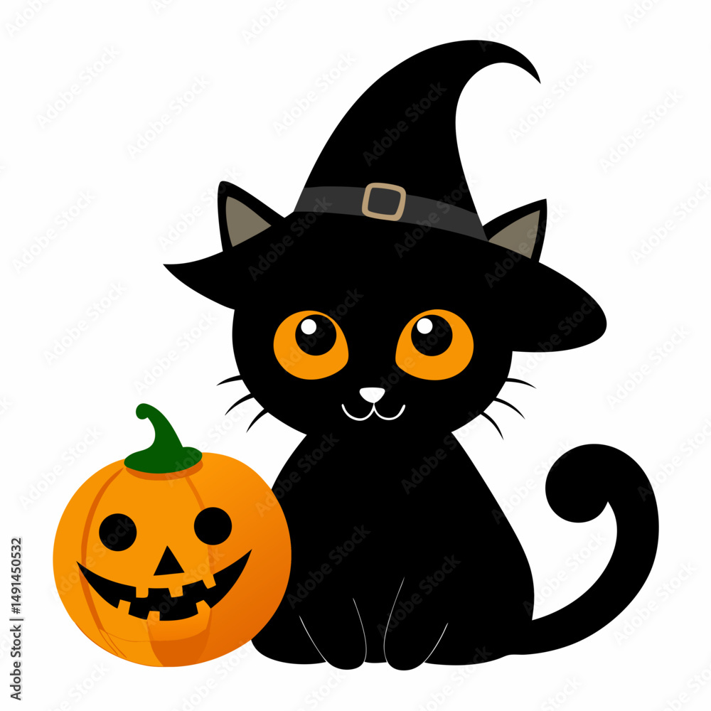 Fototapeta premium halloween cat with pumpkin