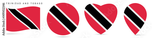 Trinidad and Tobago waving flag, round circle sticker badge, heart shaped icon, map pin. Republic of Trinidad and Tobago flag buttons of different shapes. Vector illustration isolated on white. Free Download Trinidad and Tobago waving flag, round circle sticker badge, heart shaped icon, map pin. Republic of Trinidad and Tobago flag buttons of different shapes. Vector illustration isolated on white. - GFXLoad