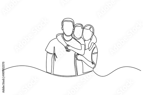 Continuous one line drawing of Family photos. Single line drawing illustration of Small Family gathering. International Day of Families concept vector art. Doodle line illustration.