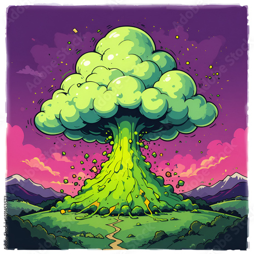 Vibrant Cartoon Toxic Cloud and Green Fart Concept Illustration
