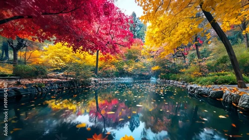 Autumn foliage pond reflection