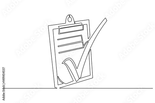 Continuous one line drawing of Clipboard with checklist. Single line drawing illustration of Clipboard. Symbol of to do list concept vector art. Doodle line illustration.