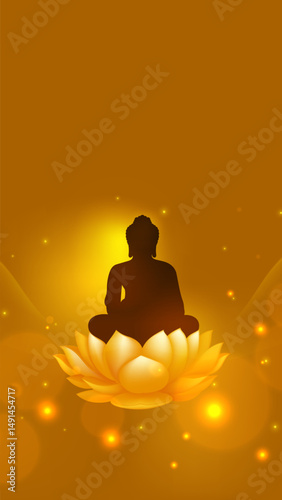 Elegant vertical illustration of Buddhist festival with golden lotus and Buddha