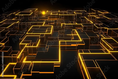 Abstract geometric city, glowing lines photo