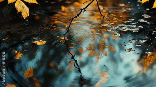 Autumn pond ripples reflection