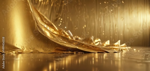 Shimmering gold foil backdrop, elegant light reflections ,  smooth,  material