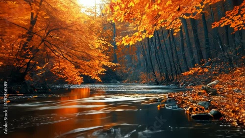 Autumnal forest river scene