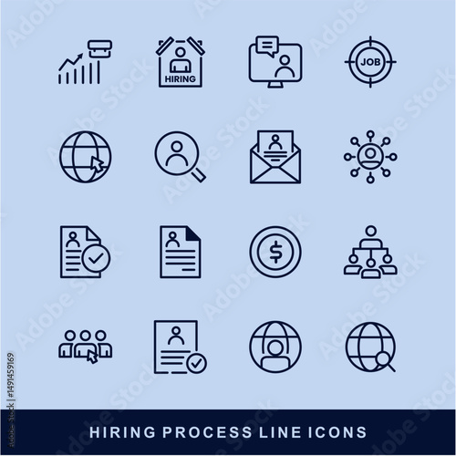 Hiring Process Line Icons. Recruitment, Job Application, Interview, Candidate Selection Vector Set