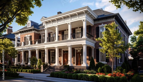 Wallpaper Mural Grand Brick Colonial Classic American Home in Sunny Neighborhood. Torontodigital.ca