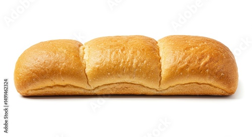 Golden baked bun ready to slice isolated against white, perfect for sandwich photo