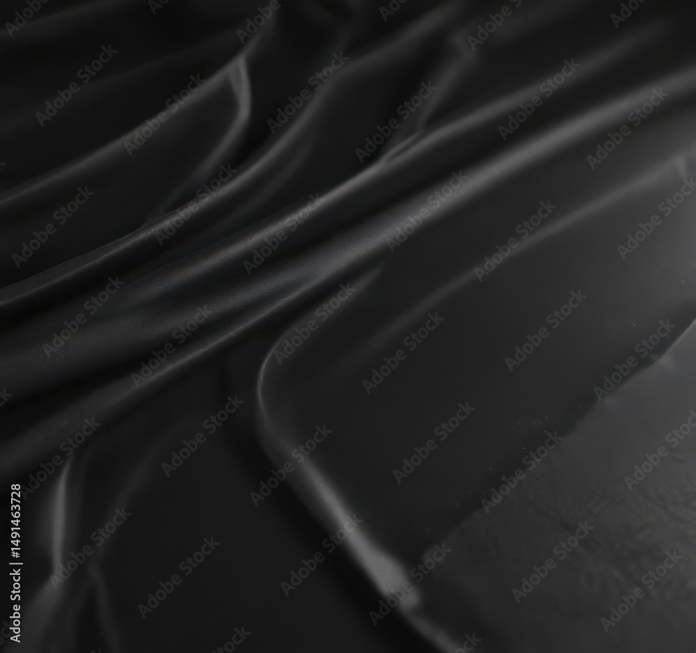 Fototapeta premium Tightly bunched plastic sheet, high contrast, matte black setting, dark, background