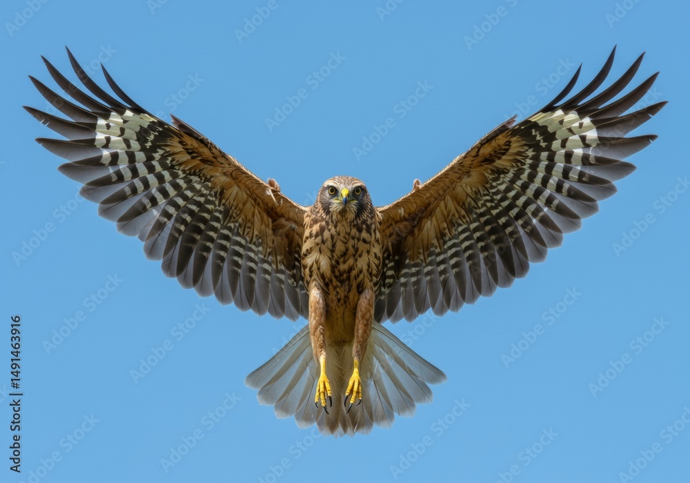 Fototapeta premium Majestic northern harrier soars effortlessly against a clear azure sky