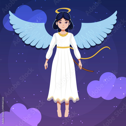 Cartoon vector image of an angel girl. Stylized flat graphics for children.
