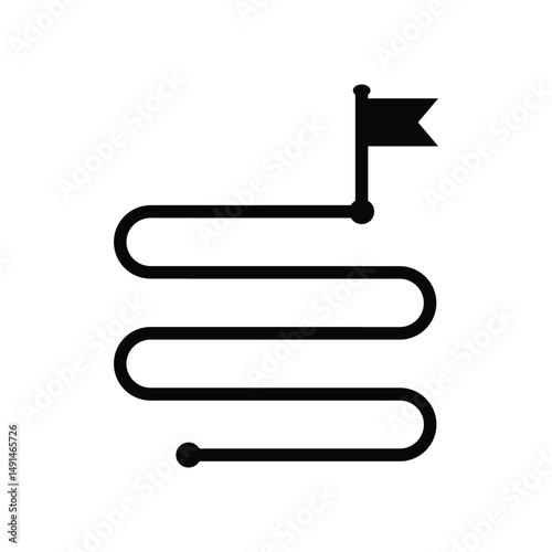 Simple icon depicting a winding path leading to a flag, symbolizing progress and reaching a goal.