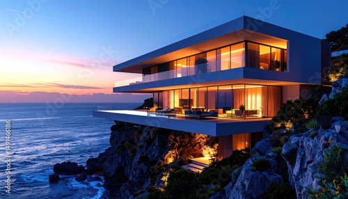 Cliffside Modern Luxury Villa Dreams at Dusk.