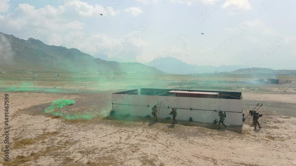 Afghan Military Combat Operations with US Equipment in Desert Terrain ‎August ‎20, ‎2020. Afghan Ground Troops in Action – Military Mission Deployment in Desert.