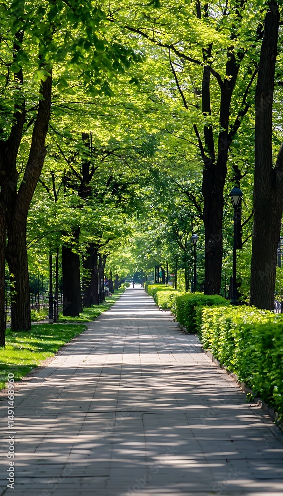 Obraz premium Park pathway lined with trees