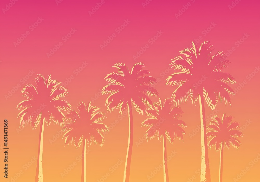 Obraz premium Coral Sunset Palms AI Generated