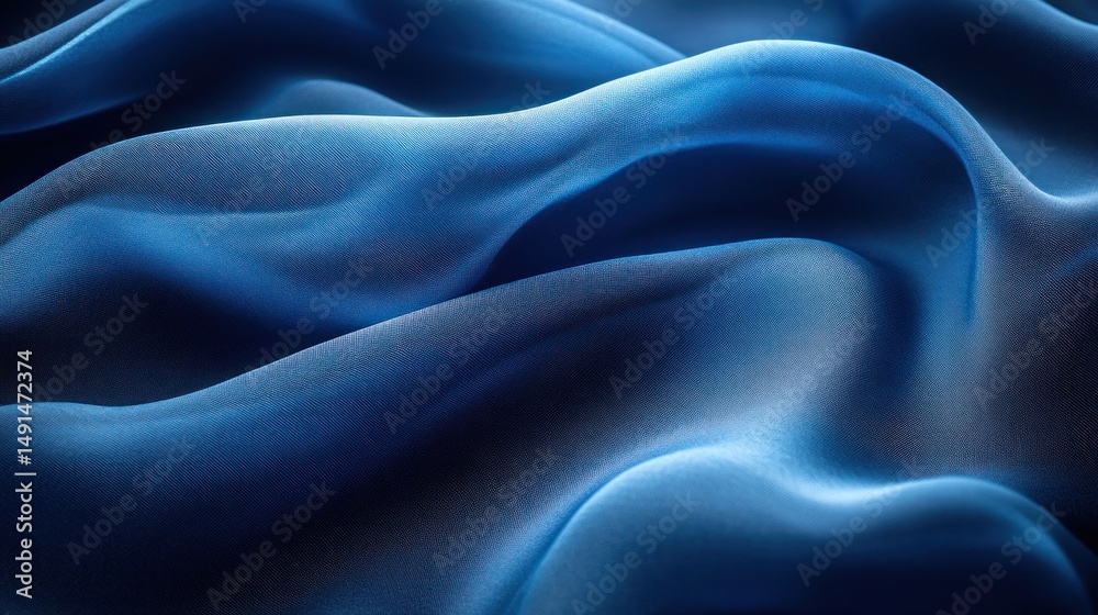 Obraz premium Abstract Blue Silk Fabric Drape, Elegant Texture and Soft Waves, Luxurious Deep Blue, Smooth and Flowing Material, Rich Color Shades