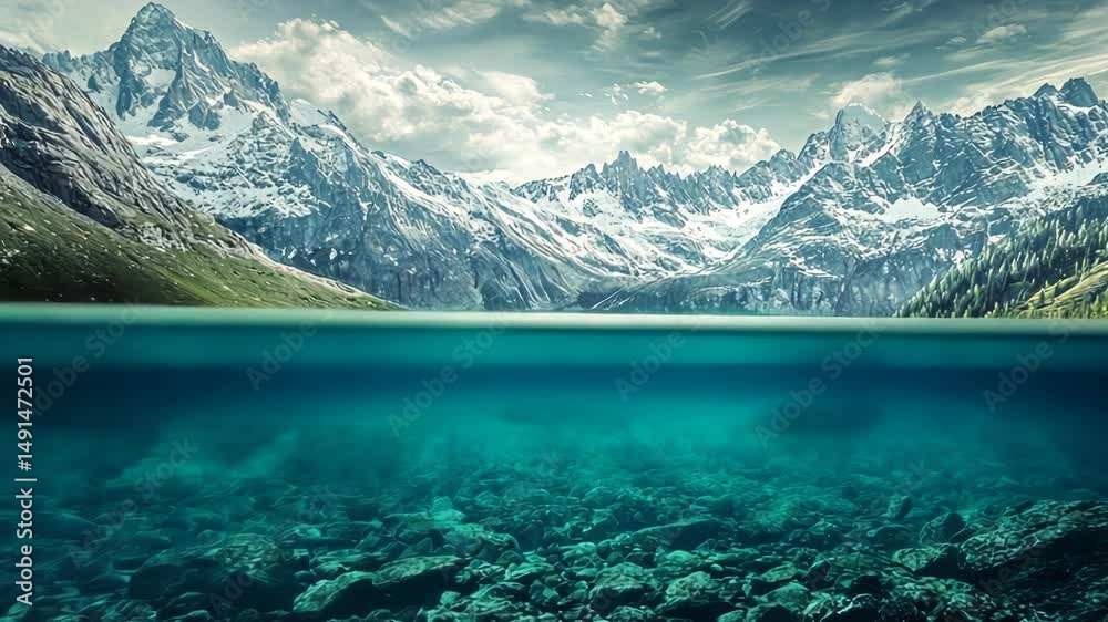 Mountain lake split view