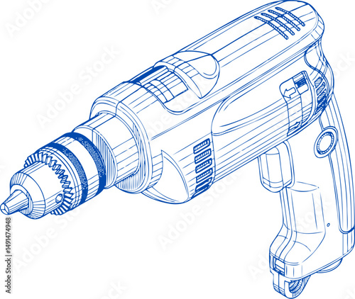 Drill machine. Vector of a power drill. Electric power drill Cordless power drill