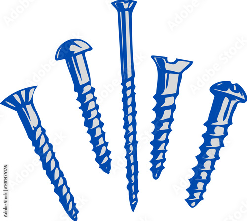 Icon of screw and nail. Nut and bolt. Flat head screw. Metal construction hardware linear icons set. Set of screw, bolt, washer, metalware, nut, diy, hexahedron, metal nail vector icons