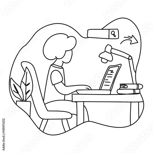 Young Woman Working on Laptop at Desk in Modern Office Space