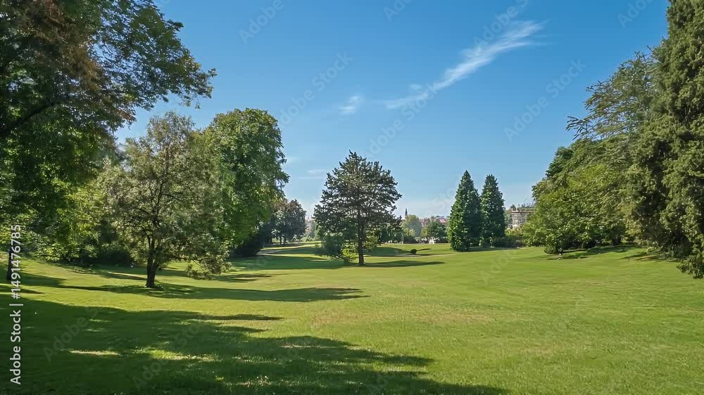 Vibrant Green Lawn and Trees Under a Clear Blue Sky on Sunny Day Vibrant Green Lawn and Trees Under a Clear Blue Sky on Sunny Day