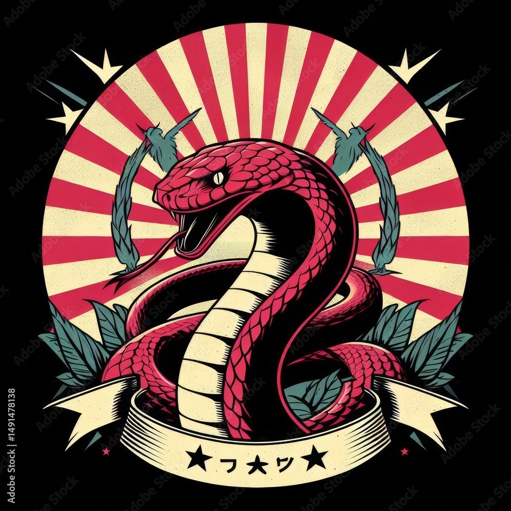 Obraz premium Anime Snake Illustration in Vintage Political Propaganda Style Design