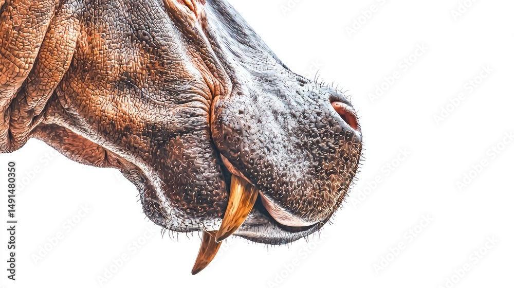 Fototapeta premium Detailed hippo facial portrait showcasing wrinkled skin and prominent teeth