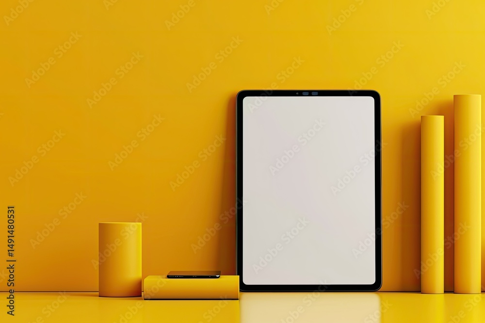 Premium Quality Visual of Tablet Minimal Display with Yellow Background Premium Quality Visual of Tablet Minimal Display with Yellow Background