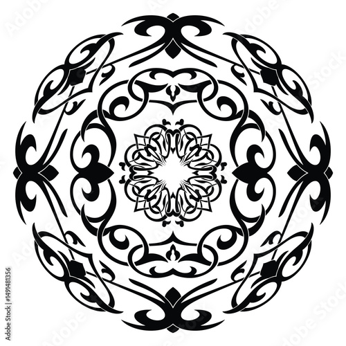 Vector round ethnic element, circular Uzbek national ornament, Islamic pattern, design templates, isolated on white background