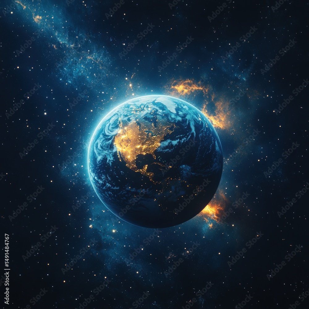 Obraz premium Earth in the cosmos, vibrant lights