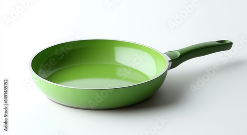 Bright green frying pan on white background. Perfect for cooking delicious meals!