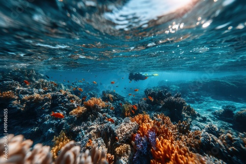 Underwater Paradise: Coral Reef Ecosystem with Diver