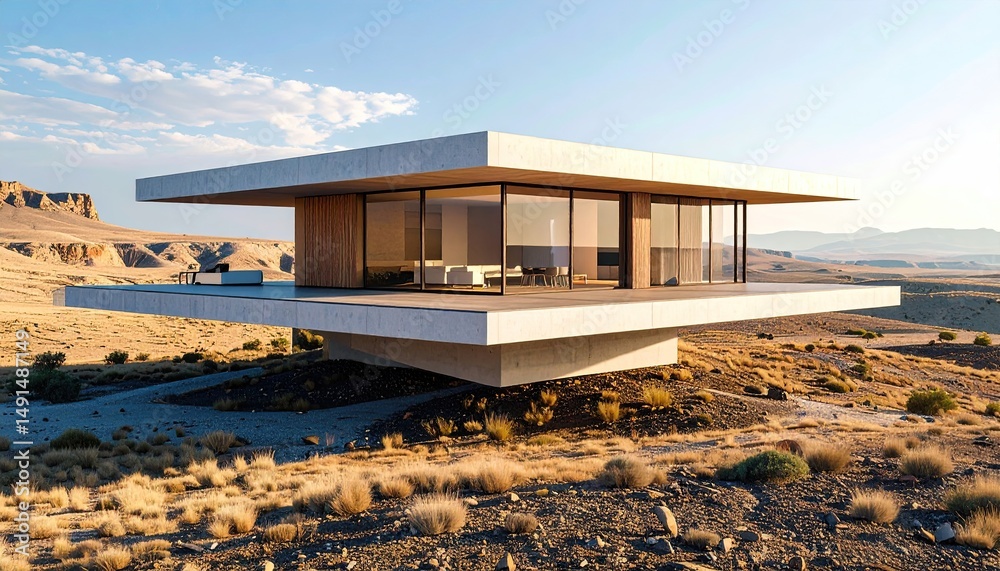 Obraz premium Desert Oasis Modern Home Sits in Arid Landscape.
