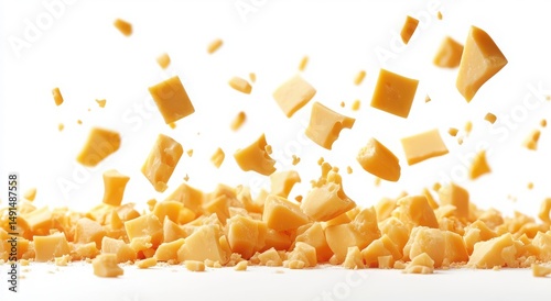 Cheese explosion! 🧀 Pieces of cheddar falling.
