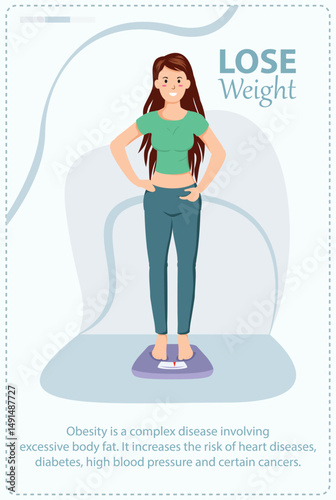 illustration of a brown-haired woman who wants to lose weight of obesity EPS Vector