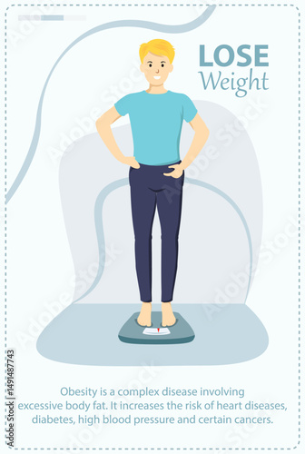 illustration of a black-haired man who wants to lose weight of obesity EPS Vector