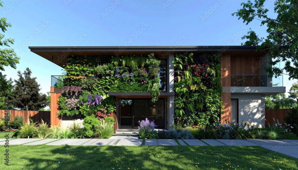 Lush Living Wall Modern Home with Green Faade, and Sustainable Design. Lush Living Wall Modern Home with Green Faade, and Sustainable Design.