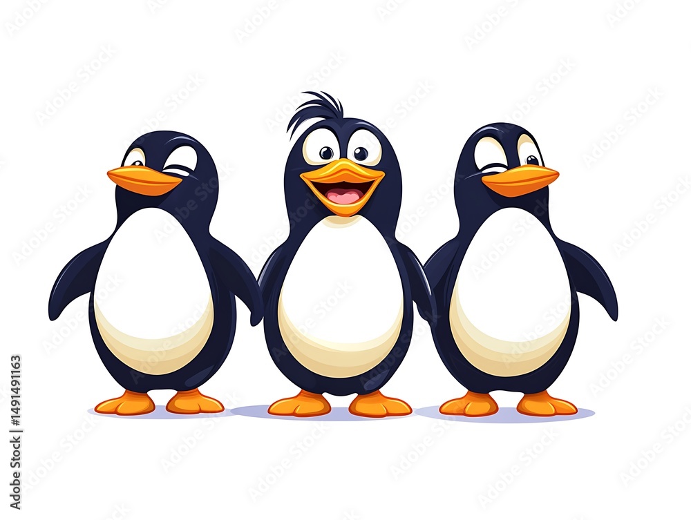 Fototapeta premium 仲良しペンギン三兄弟のイラスト