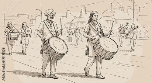 Parade band playing music during India's Independence Day celebration