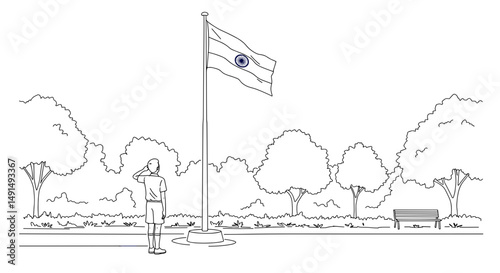 Boy saluting Indian flag in park during India's Independence Day celebration  