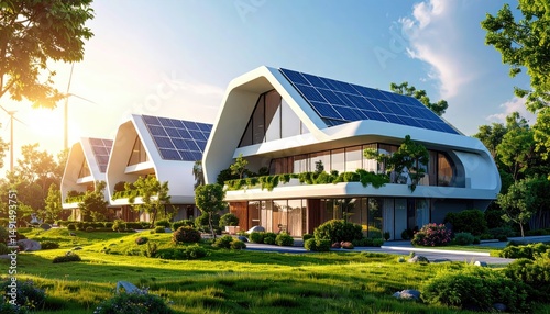 Modern Eco Homes Solar Roofs  Green Living in a Sustainable Community.