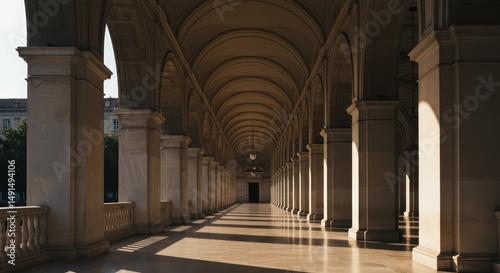 Arched Colonnade View with Light and Shadow