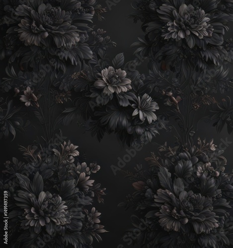 Dark charcoal floral wallpaper with opulent design  Stylish & luxurious interior accent , wall, interior, dark