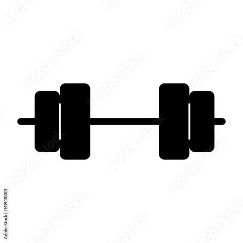 Dumbbell Fill Icon. Black and White Dumbbell Symbol
