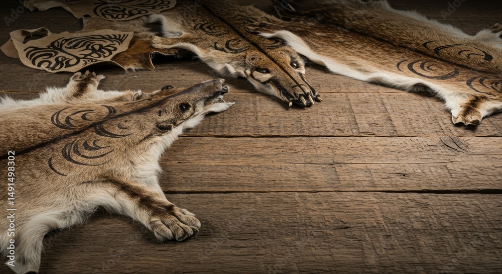 Fototapeta premium Ornate patterns adorn ethically sourced hides, creating a captivating contrast